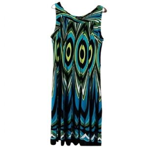 #451 Voir Voir sleeveless dress size 14 teal green black white